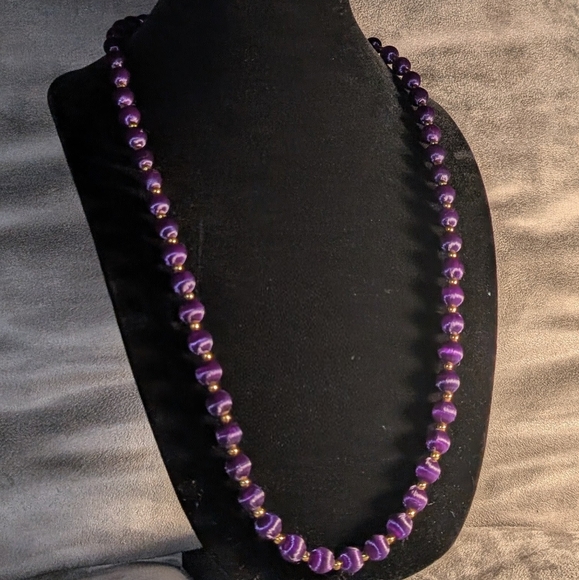 Vintage Purple Silk Thread Beaded Necklace - Picture 5 of 5